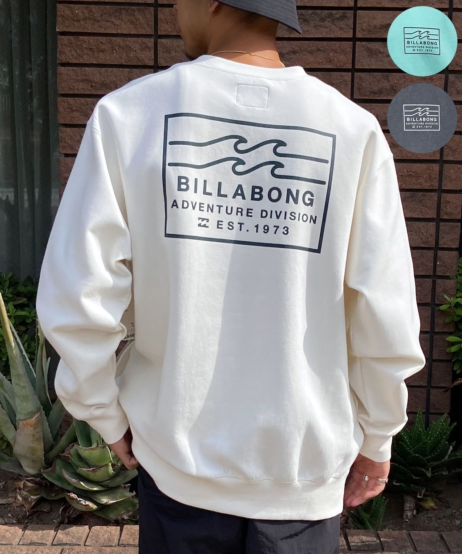 BILLABONG ビラボン メンズ トレーナー クルーネック スウェット ヴィンテージ風 バックプリント 薄手 サイドポケット BE011-002(ASP-M)
