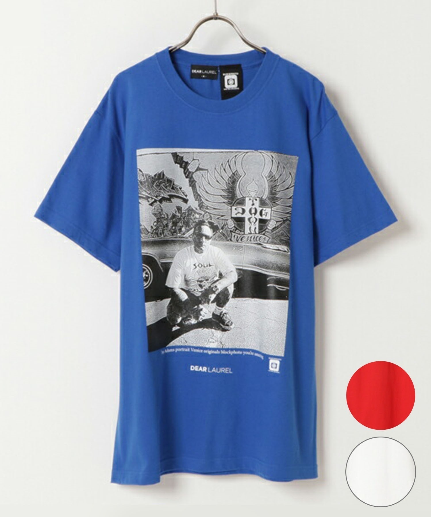 DEAR LAUREL ディアローレル メンズ 半袖Tシャツ ルーズシルエット フォトプリントTシャツ D22S2107(BLU-L)