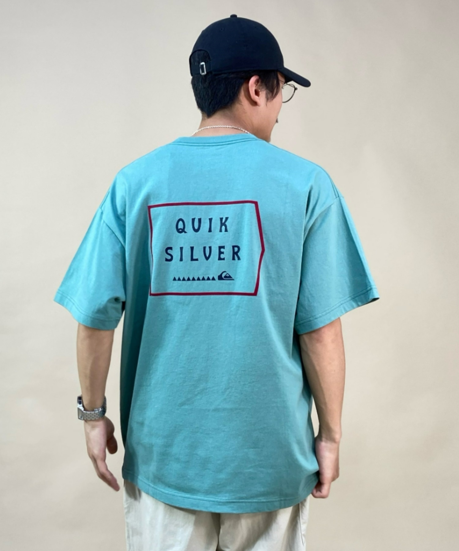 QUIKSILVER クイックシルバー QST222605M メンズ 半袖 Tシャツ オーバーサイズ スクエアロゴ ドロップショルダー ポケット ムラサキスポーツ限定(GRN-M)