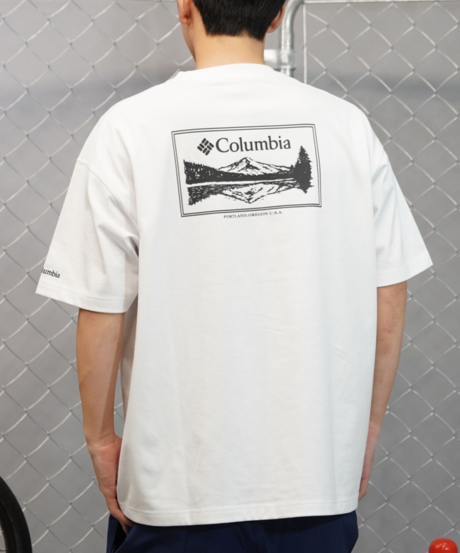 【マトメガイ対象】【ムラサキスポーツ限定】columbia コロンビア メンズ オーバーサイズ Tシャツ 半袖 UVケア バックプリント PM0941(100-M)