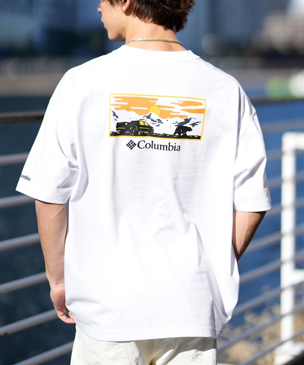 【ムラサキスポーツ限定】columbia コロンビア メンズ オーバーサイズ Tシャツ 半袖T UVケア バックプリント PM4502