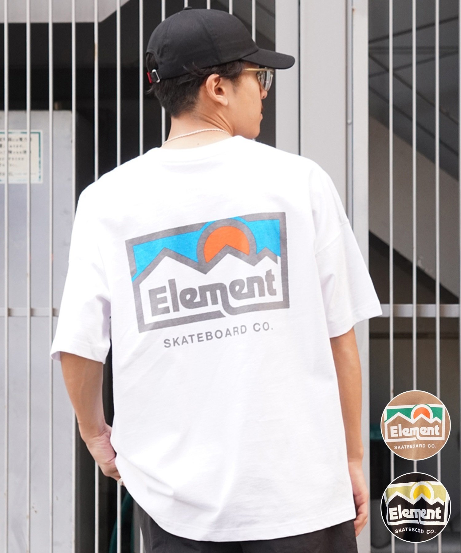 ELEMENT エレメント メンズ 半袖 Tシャツ オーバーサイズ バックプリント クルーネック BE021-223(BEG-M)