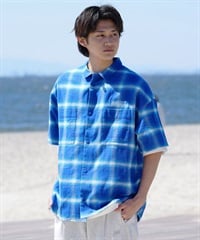 ELEMENT エレメント オンブレチェックシャツ メンズ オープンカラーシャツ オーバーサイズサマーシャツ BE021-124(BLU-M)