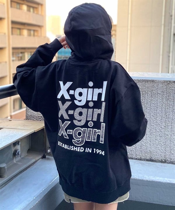 X-GIRL/エックスガール GEOMETRIC TRIPLE LOGO ZIP UP SWEAT HOODIE レディース ジップ アップ パーカー 105233012021
