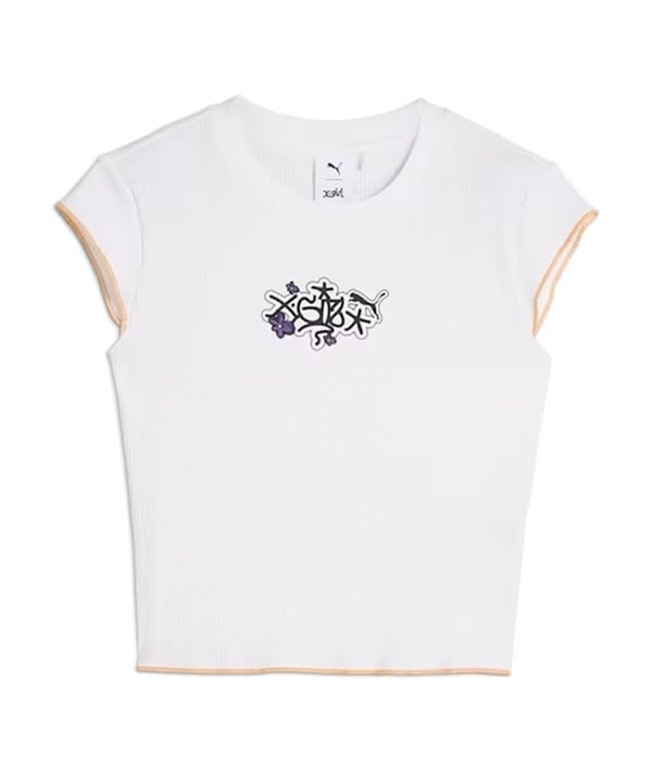 PUMA プーマ × X-GIRL エックスガール コラボ ウィメンズ リブ スリム 半袖 Tシャツ クロップド レディース 624705