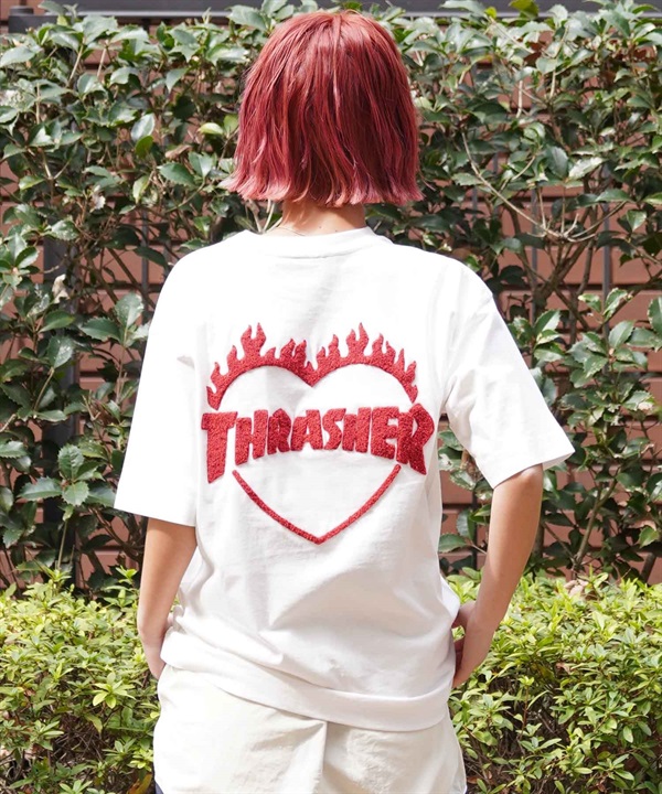 【ムラサキスポーツ限定】THRASHER スラッシャー レディース Tシャツ バーニングハートロゴ ボックスシルエット THML-24SPSST03