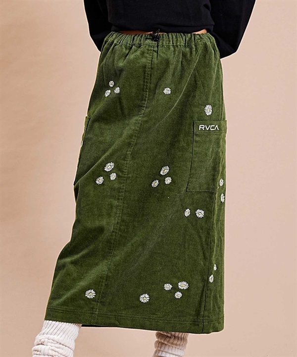 【マトメガイ対象】RVCA/ルーカ レディース ロング スカート フラワー柄 刺繍 コーデュロイ BD044-726