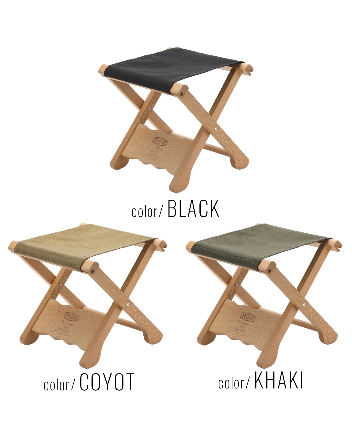 ROOSTER GEAR MARKET ルースターギアマーケット WOOD STOOL 折り畳み 椅子 コンパクト RGM ムラサキスポーツ(BLACK-ONESIZE)