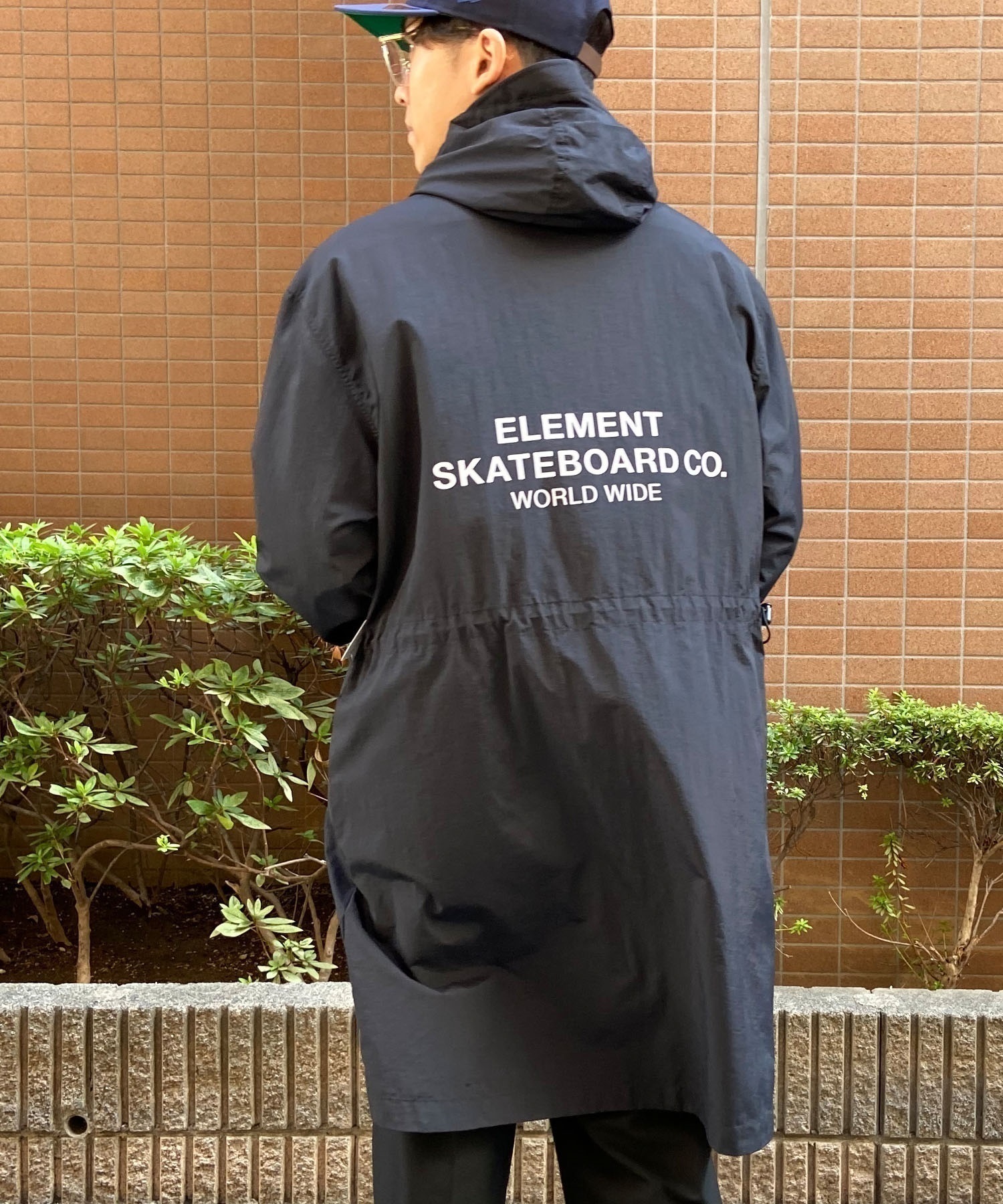 ELEMENT エレメント メンズ ナイロンコート ロング丈 撥水 ウエストドローコード BE021-754(FBK-M)