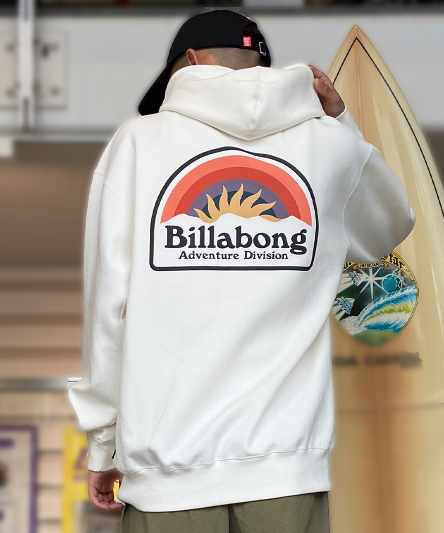 BILLABONG/ビラボン メンズ パーカー プルオーバー スウェット ダンボール素材 バックプリント オーバーサイズ BE011-006(BLA-M)