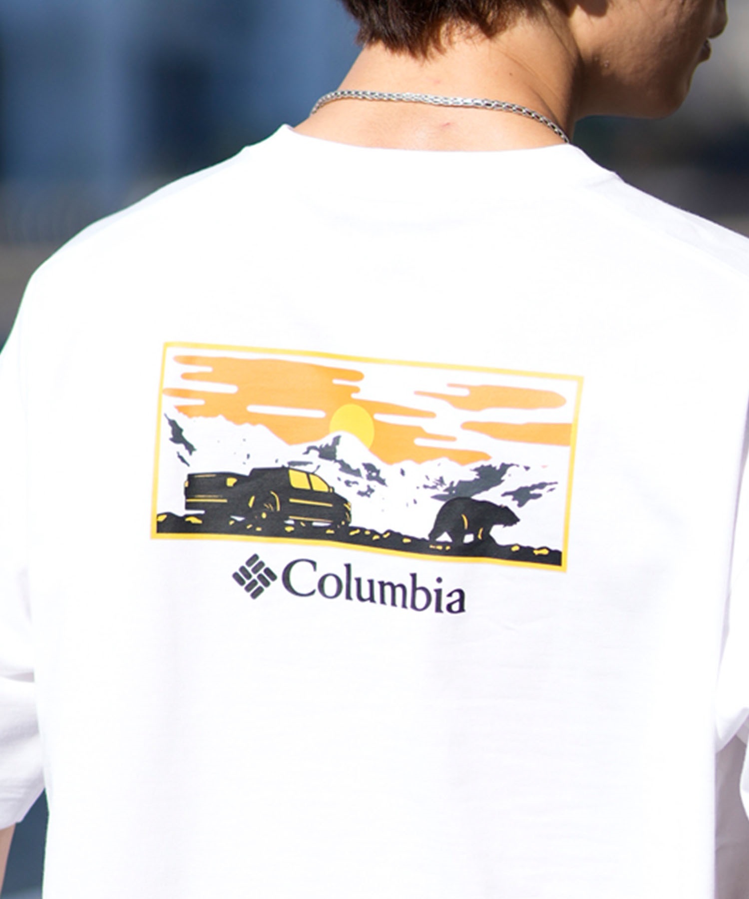 【ムラサキスポーツ限定】columbia コロンビア メンズ オーバーサイズ Tシャツ 半袖T UVケア バックプリント PM4502(100-M)