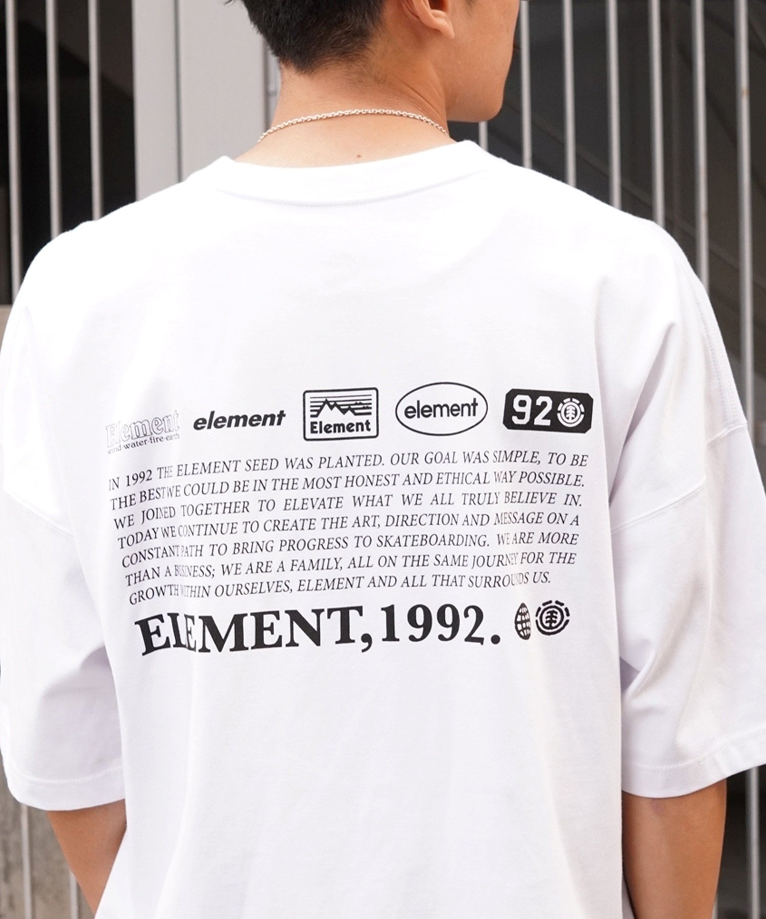 【マトメガイ対象】ELEMENT エレメント メンズ 半袖 Tシャツ バックプリント オーバーサイズ クルーネック 吸水速乾 BE021-224(WHT-M)