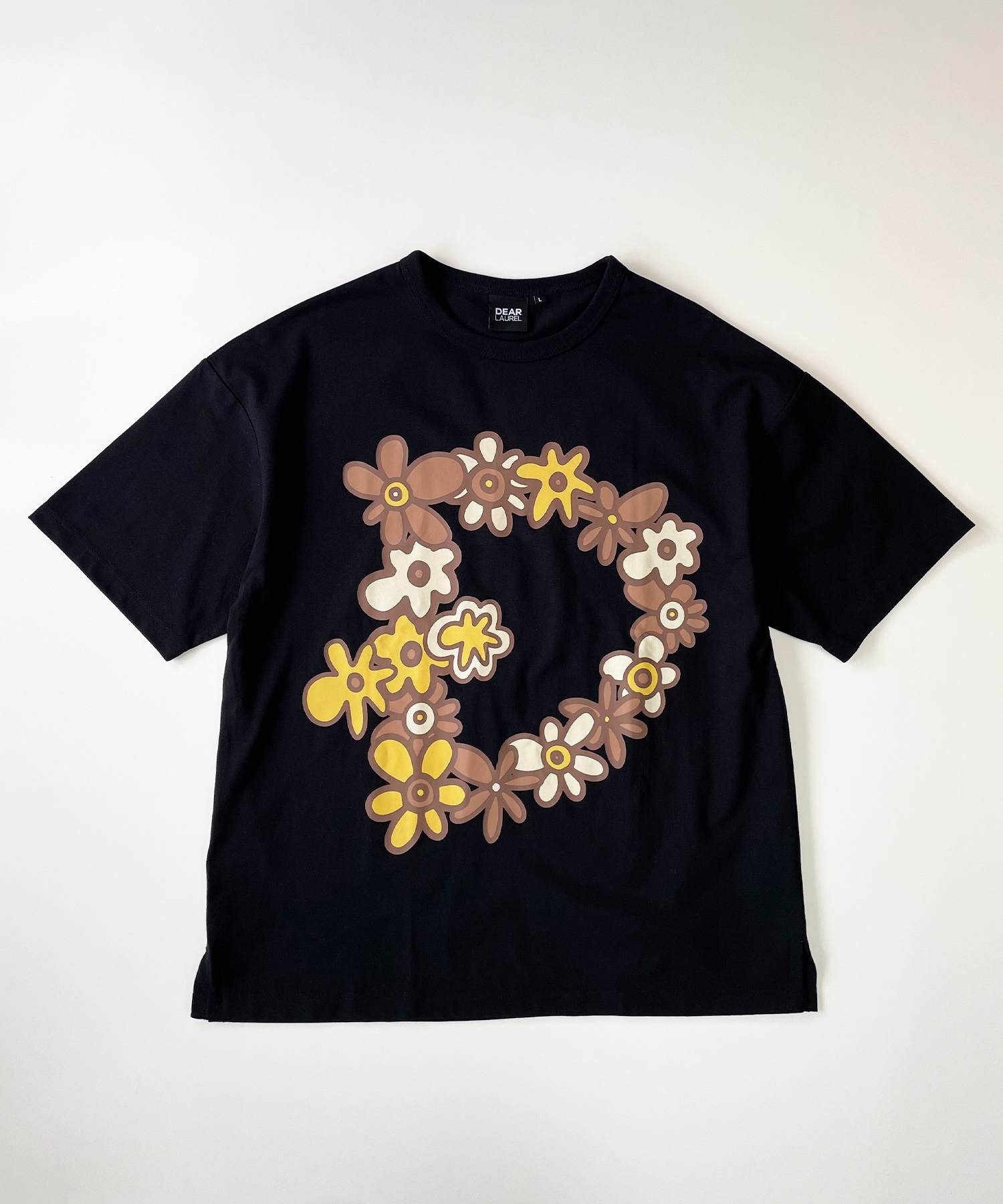 DEAR LAUREL ディアローレル メンズ 半袖 Tシャツ "Flower D" 花柄 プリント 吸水速乾 D24S2108(BLK-M)