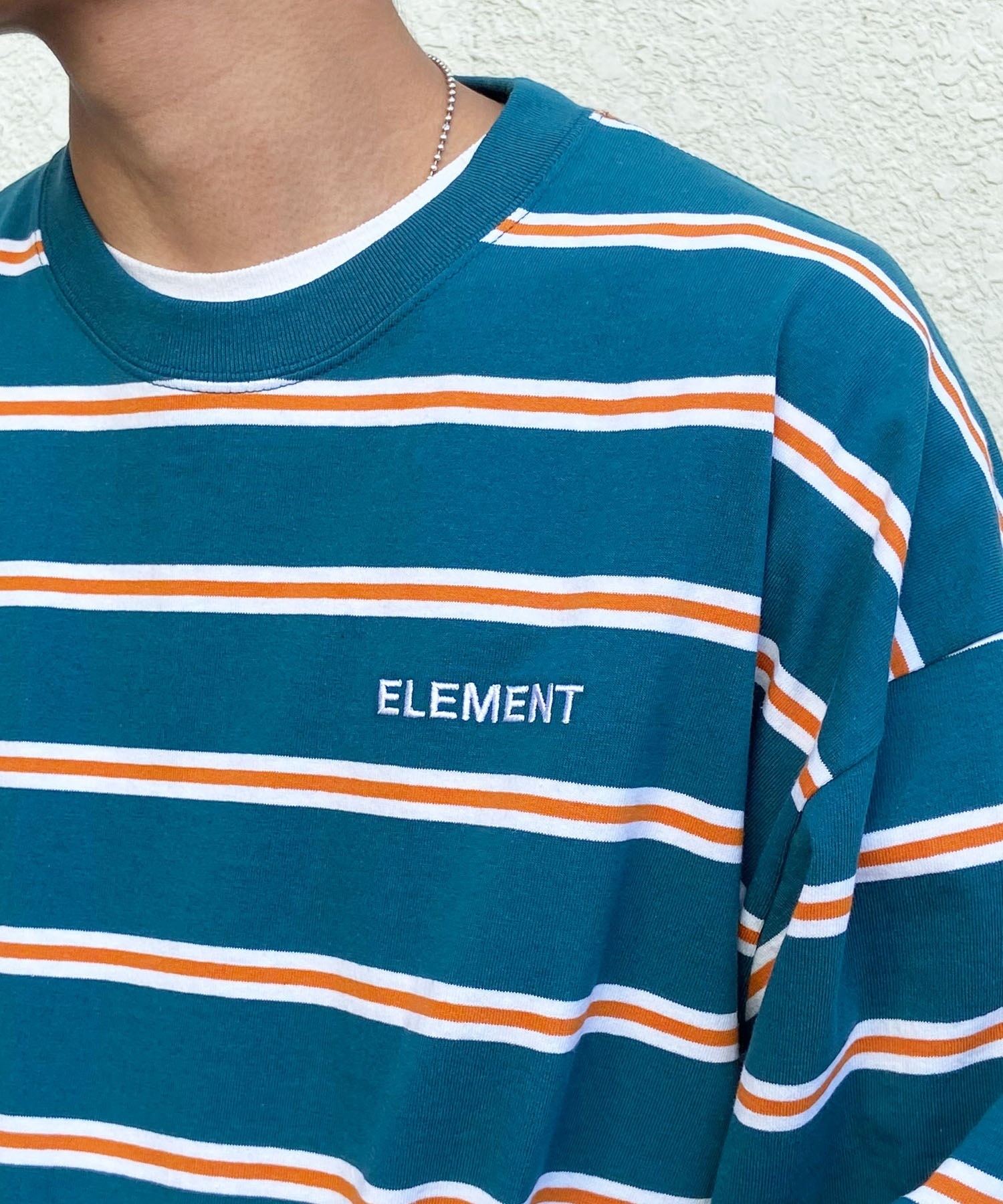 ELEMENT エレメント メンズ 長袖 Tシャツ ロンT ボーダー ルーズシルエット BE021-053(WHT-M)