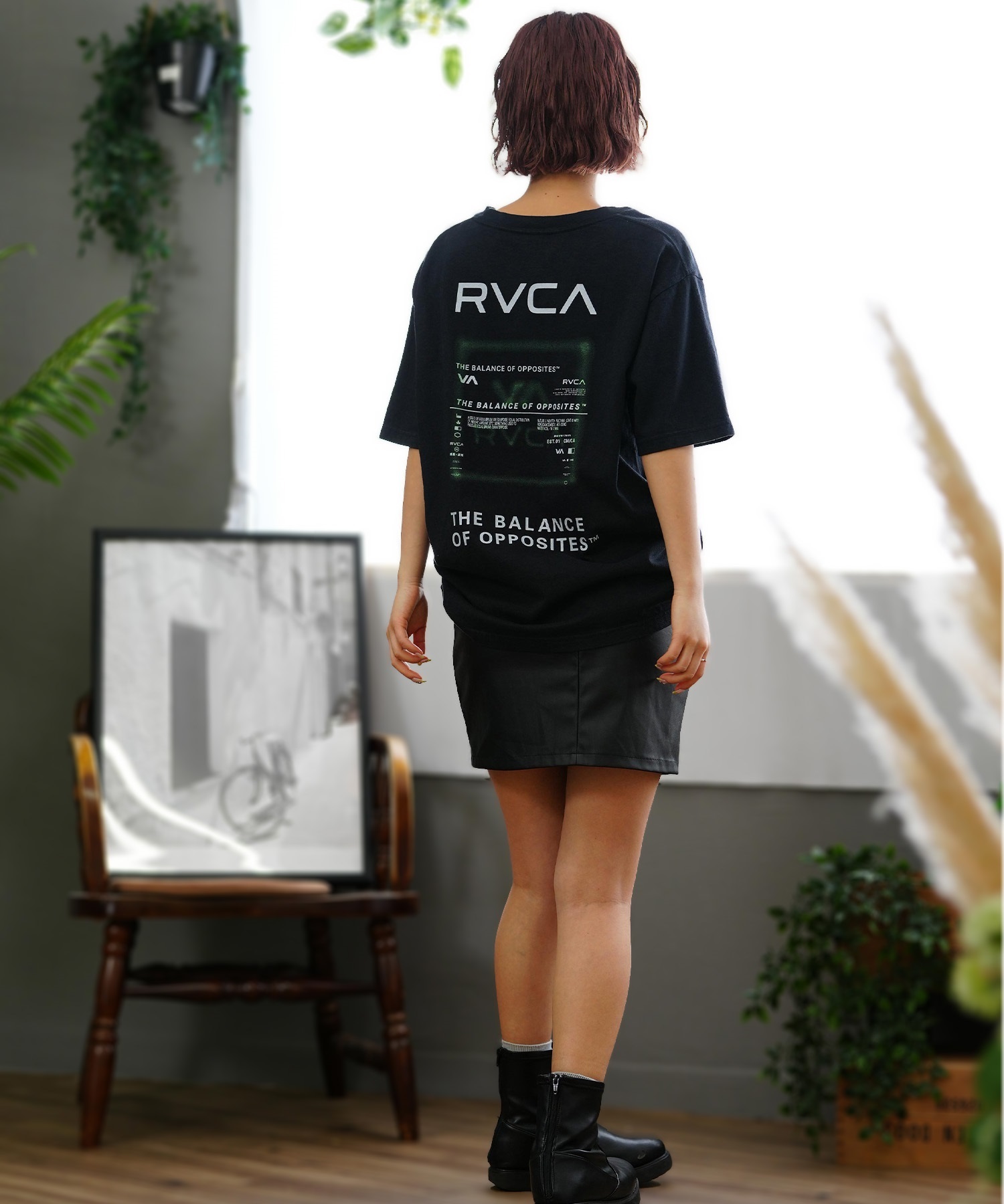 RVCA ルーカ レディース オーバーサイズTシャツ バックプリント BE04C-212(BLK-S)