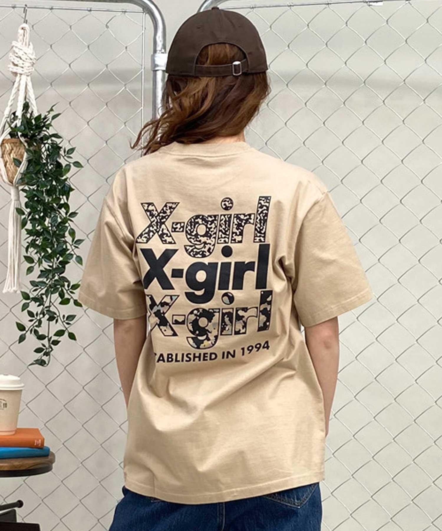 X-girl/エックスガール CAMO TRIPLE LOGO SS TEE 105242011037 レディース Tシャツ ムラサキスポーツ限定(BLACK-M)