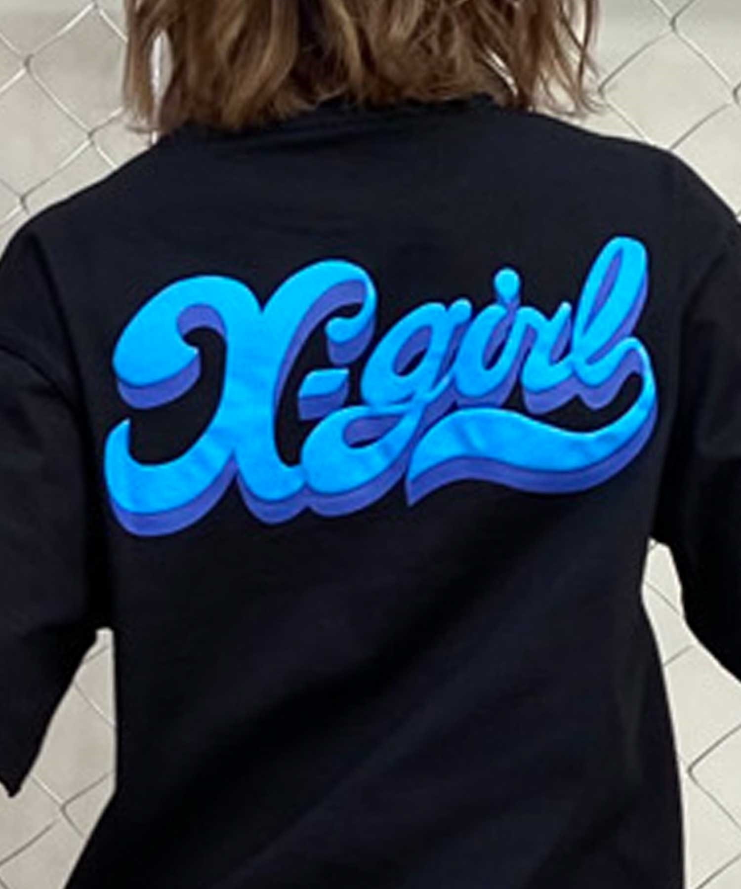 X-girl/エックスガール LETTERING LOGO SS TEE 105242011042 レディース Tシャツ ムラサキスポーツ限定(BLACK-M)