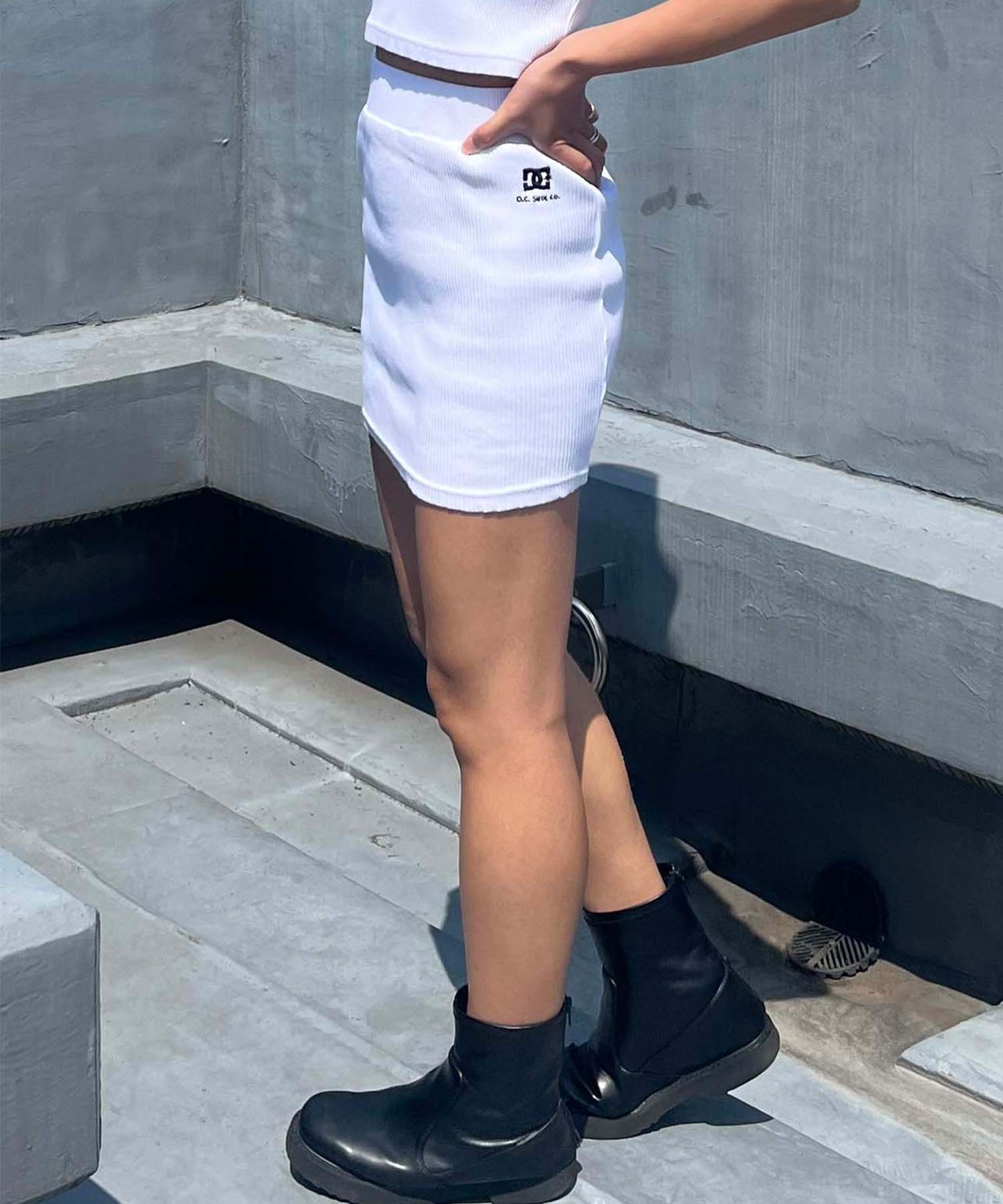 DC ディーシー レディース ショートスカート ミニスカート リブ ワンポイント 刺繍ロゴ セットアップ対応 LSK242302(GRY-S)
