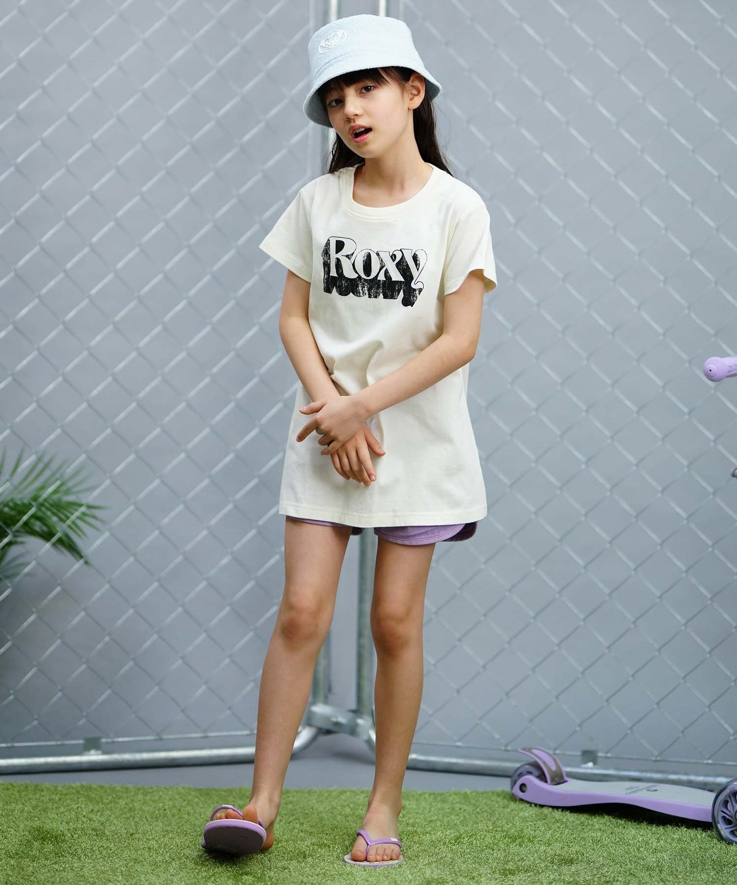 ROXY ロキシー MINI HUGGABLE ミニ ハガブル キッズ Tシャツ ワンピース ロゴ TST241119(WHT-130cm)