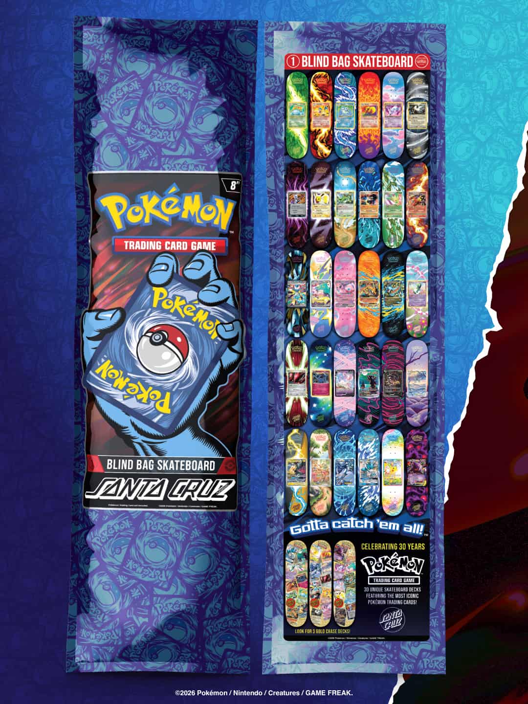 【Pokemon × Santa Cruz】30th Anniversary Limited Skateboard Deck (Blind Bag)