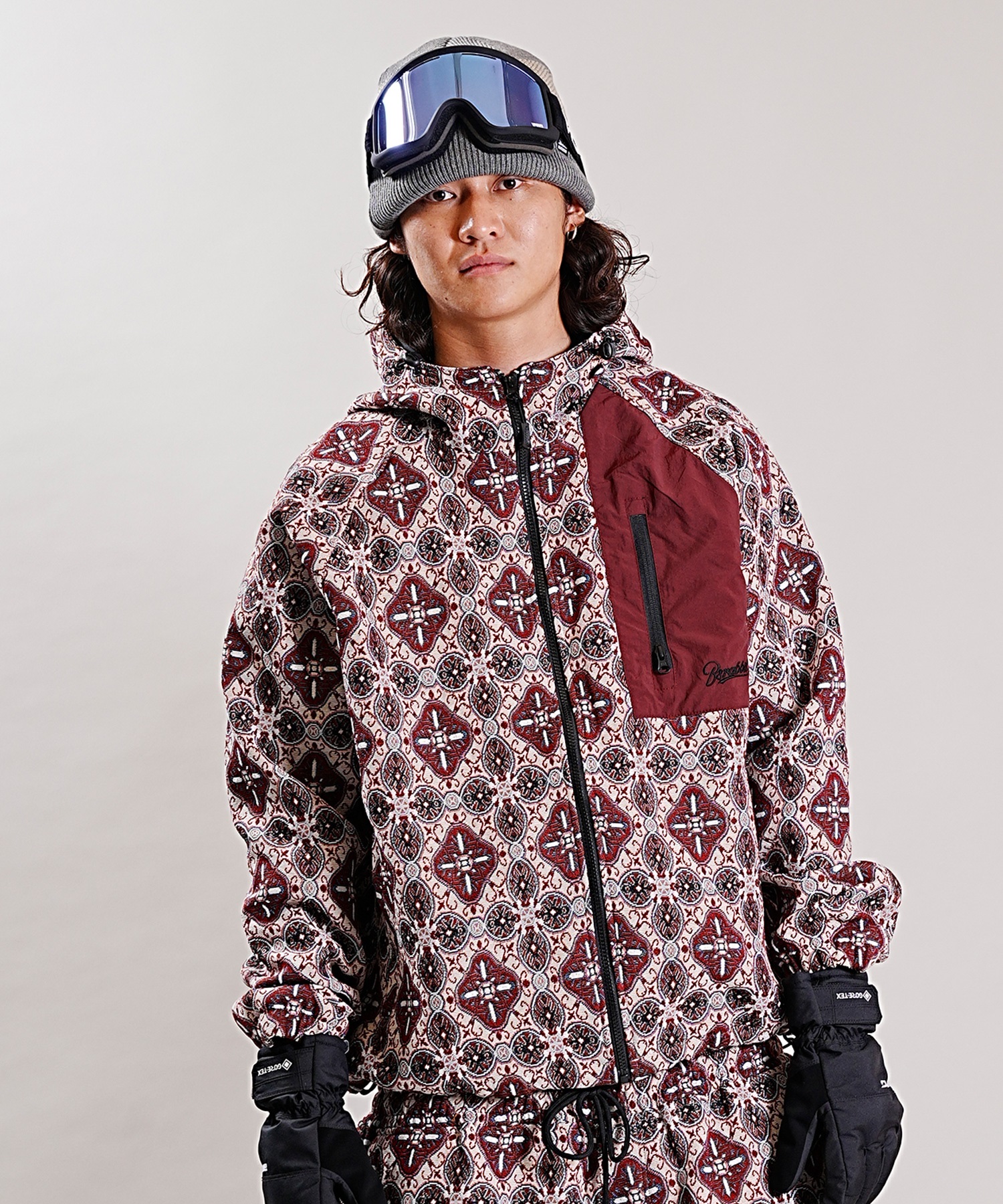 スノーボード ウェア ジャケット ユニセックス BSRABBIT ビエスラビット ETHNIC HOODED 23-24モデル KK G21(BURGUNDY-M)