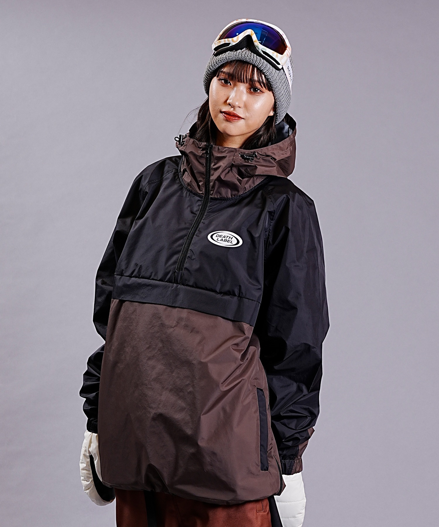 スノーボード ウェア ジャケット ユニセックス DEATHLABEL デスレーベル ANORAK JKT TWOTONE 23-24モデル ムラサキスポーツ KK I21(BLKBROWN-M)