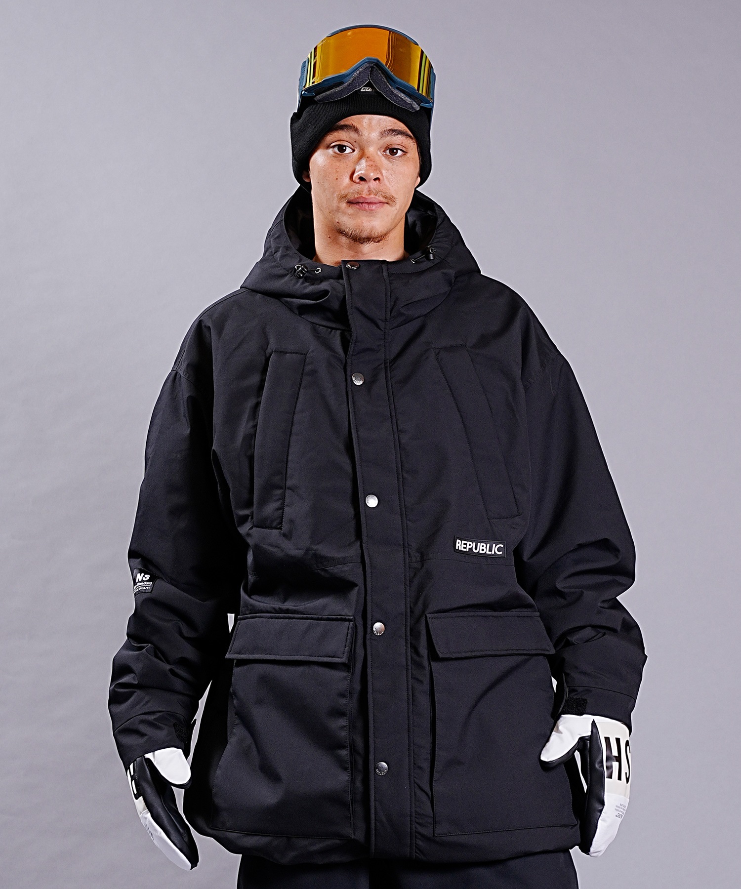 REPUBLIC リパブリック スノーボード ウェア ジャケット ユニセックス NAUGHTY MOUNTAIN PARKA 23-24モデル KK H5(Black-S)