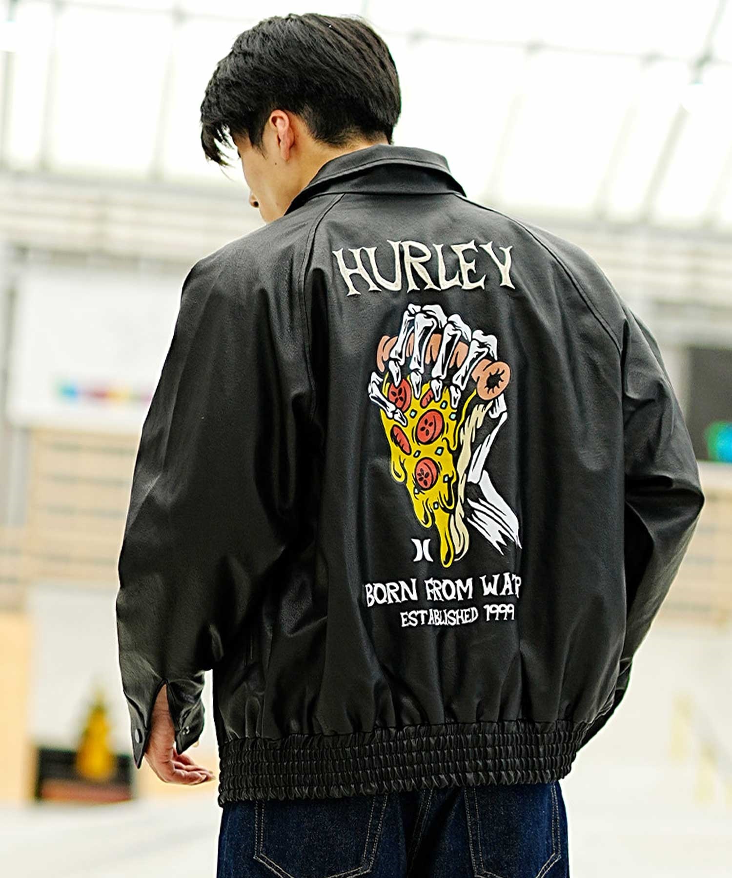 Hurley/ハーレー メンズ ライダース ジャケット シンセティックレザー バックプリント MJK2312024(BLK-M)