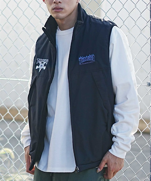 THRASHER/スラッシャー メンズ リバーシブル ベスト ナイロン フリース スタンドカラー 23MS-JKT2 ムラサキスポーツ限定