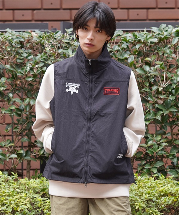 【マトメガイ対象】THRASHER スラッシャー メンズ スタンドカラーベスト ワッペン＆刺しゅう THM-24SPJKT02 ムラサキスポーツ別注