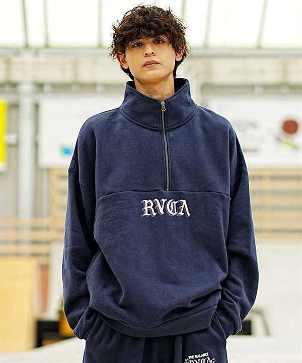 RVCA/ルーカ メンズ トレーナー ハーフジップアップ スウェット プリント 裏起毛 BD042-156