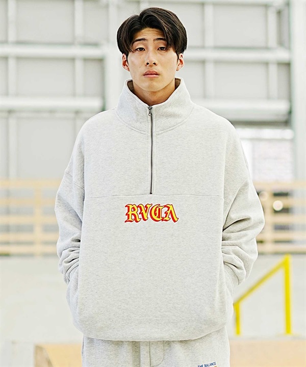 RVCA/ルーカ メンズ トレーナー ハーフジップアップ スウェット プリント 裏起毛 BD042-156