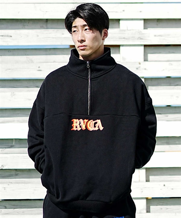 RVCA/ルーカ メンズ トレーナー ハーフジップアップ スウェット プリント 裏起毛 BD042-156