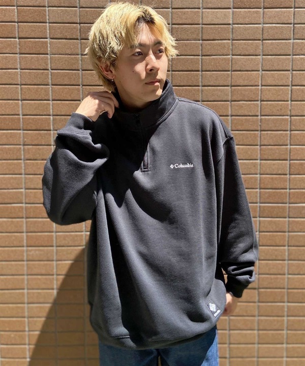 【マトメガイ対象】columbia/コロンビア SUNRISE EDGE HALF ZIP SWEATSHI トレーナー ハーフジップ裏起毛 ワンポイント 刺繍 UVカット PM4748