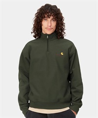 Carhartt/カーハート HALF ZIP AMERICAN SCRIPT  メンズ ハーフジップ トレーナー 裏起毛 モスグリーン I027014(PLANT-S)