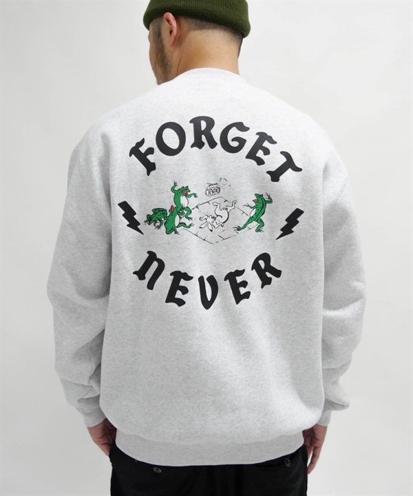 FORGET NEVER/フォーゲットネバー ヘビーウェイト 裏起毛 メンズ トレーナー クルーネックスウェット バックロゴ 234OO1TR090FN ムラサキスポーツ別注