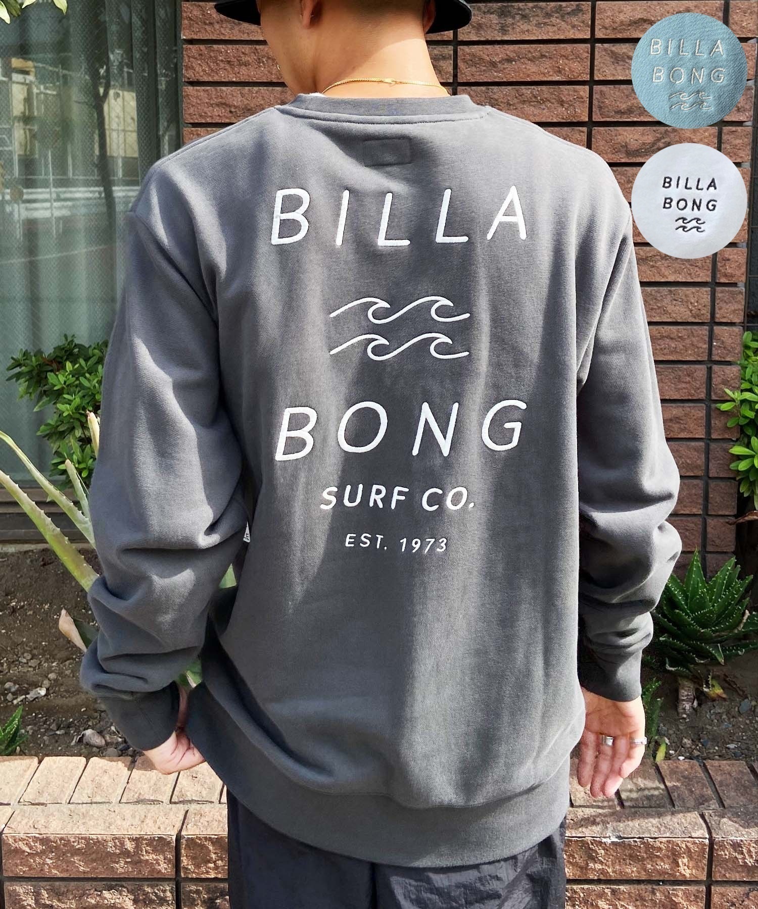 BILLABONG/ビラボン メンズ トレーナー クルーネック スウェット バッグロゴ 刺繍 裏毛 BE011-001(CHR-M)