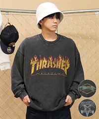 【ムラサキスポーツ別注】THRASHER/スラッシャー パウダーブリーチ加工 カスレプリント ビッグシルエット 古着風テイスト THM-24ASCS01(BLK-2-M)