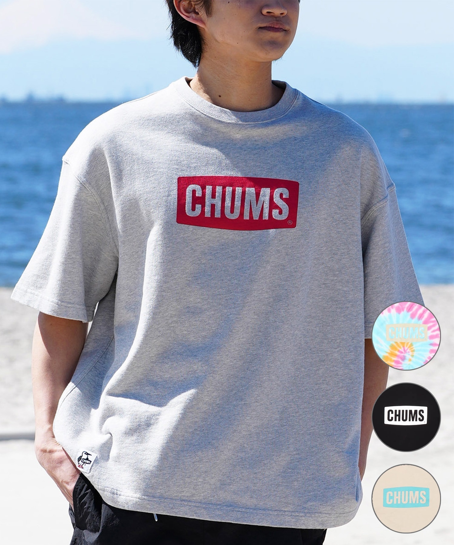 CHUMS チャムス メンズ トレーナー 半袖 クルーネック スウェット ロゴ プリント オーバーサイズ 裏毛 CH00-1446(K071-M)