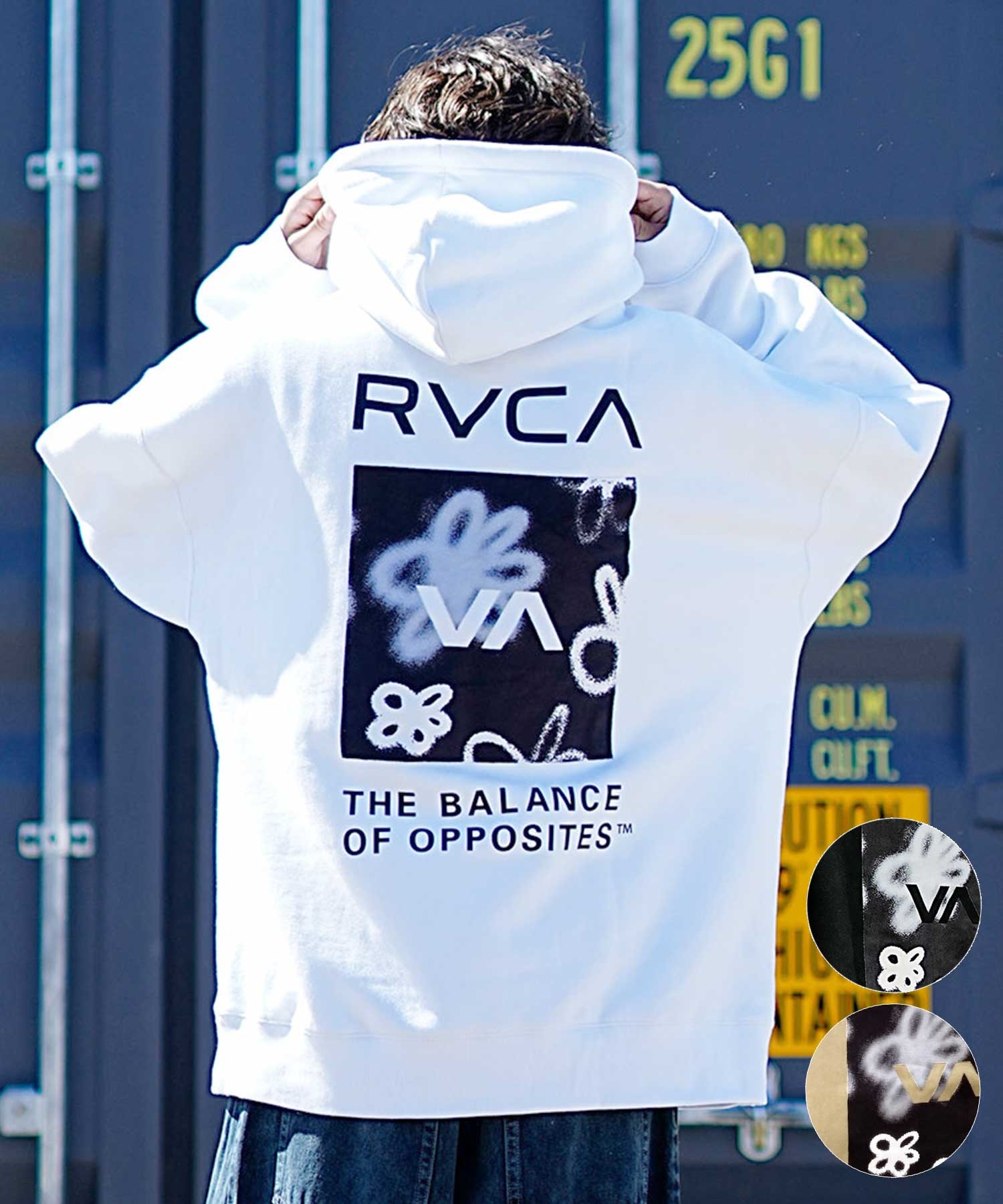 【クーポン対象】RVCA/ルーカ メンズ スクエア ロゴ オーバーサイズ クルーネック パーカー BD042-162(WHT-S)