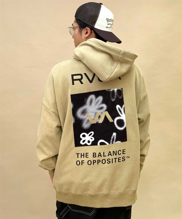 RVCA/ルーカ メンズ スクエア ロゴ オーバーサイズ クルーネック パーカー BD042-162