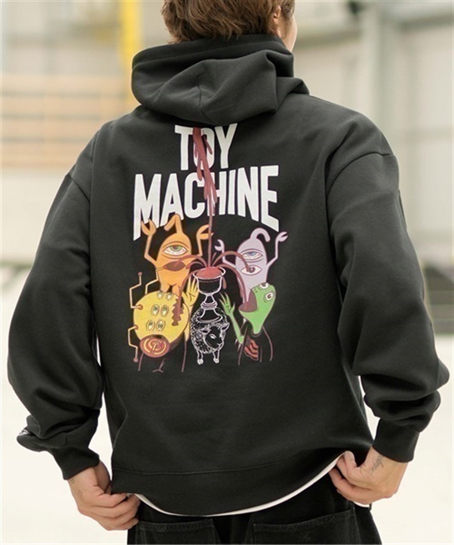 【ムラサキスポーツ限定】TOY MACHINE/トイマシーン パーカー プルオーバー スウェット ビッグシルエット バックプリント 裏起毛 MTMFDSW7(BLACK-M)