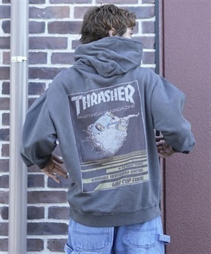 【マトメガイ対象】THRASHER/スラッシャー パーカー ピグメント染 カスレバックプリント ヴィンテージライク 23MS-PHD2 ムラサキスポーツ別注