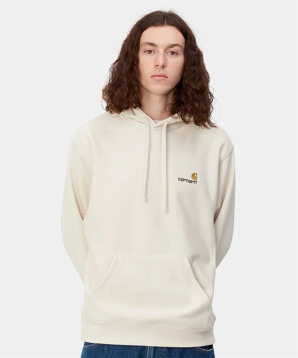 Carhartt/カーハート HOODED AMERICAN SCRIPT SWEATSHIRT アメリカンスプリクト メンズ プルオーバー パーカー スウェット 裏起毛 アイボリー I028279