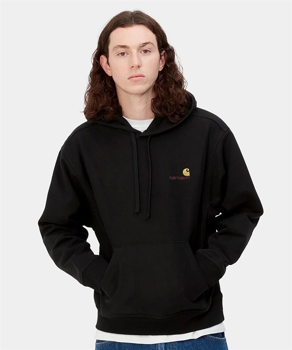 Carhartt/カーハート HOODED AMERICAN SCRIPT SWEATSHIRT アメリカンスプリクト メンズ プルオーバー パーカー スウェット 裏起毛 ブラック I028279