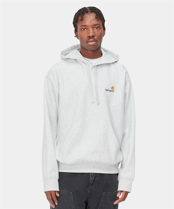 Carhartt/カーハート HOODED AMERICAN SCRIPT アメリカンスプリクト メンズ プルオーバー パーカー スウェット 裏起毛 アッシュヘザー グレー I028279