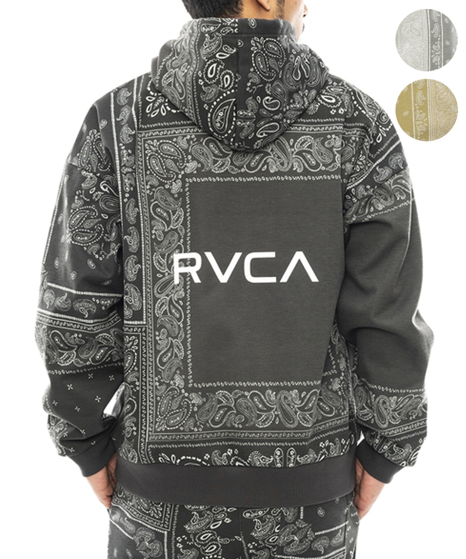 RVCA/ルーカ PATCHWORK BANDANA HOODIE メンズ パーカー プルオーバー スウェット ペイズリー柄 防風 撥水 セットアップ対応 BD042-045(BEG-S)