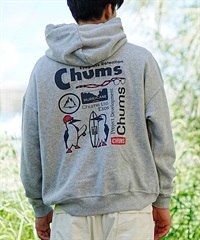 希少 CHUMS チャムス ストライプ柄ボタンパーカー 裏起毛 秋冬