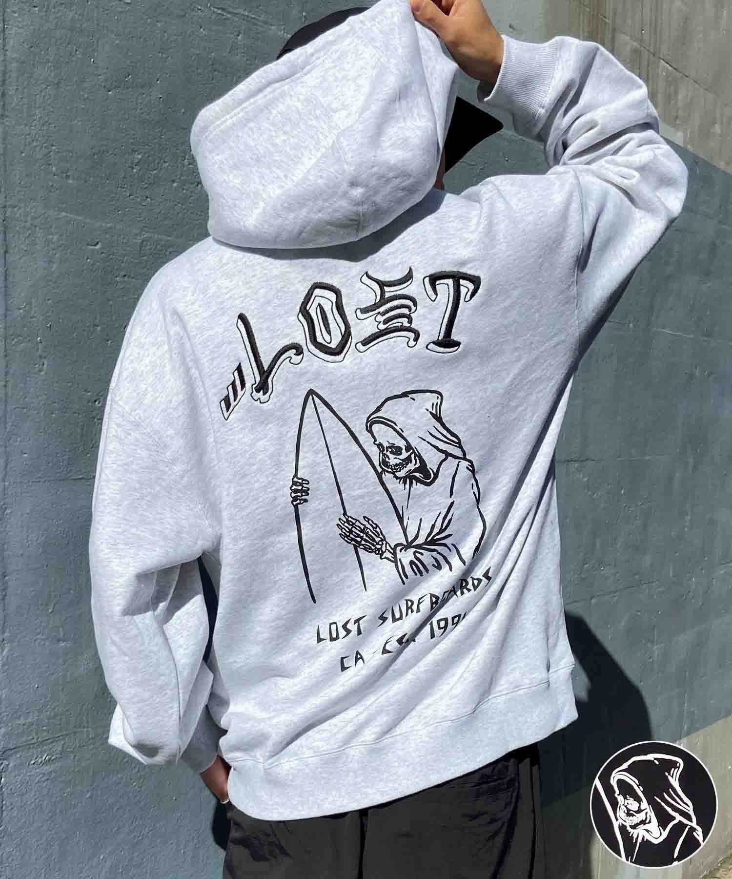 【ムラサキスポーツ別注】lost/ロスト メンズ バックプリントパーカー ヘビーウェイト 刺繍ロゴ L23FW-C(GRY-M)