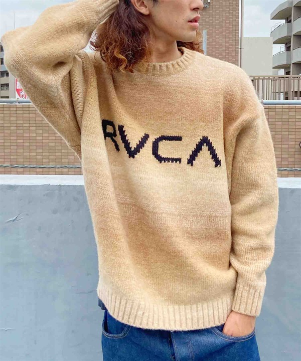 【マトメガイ対象】RVCA/ルーカ メンズ ロゴニット クルーネックアクリルニット グラデーションニット BD042-421